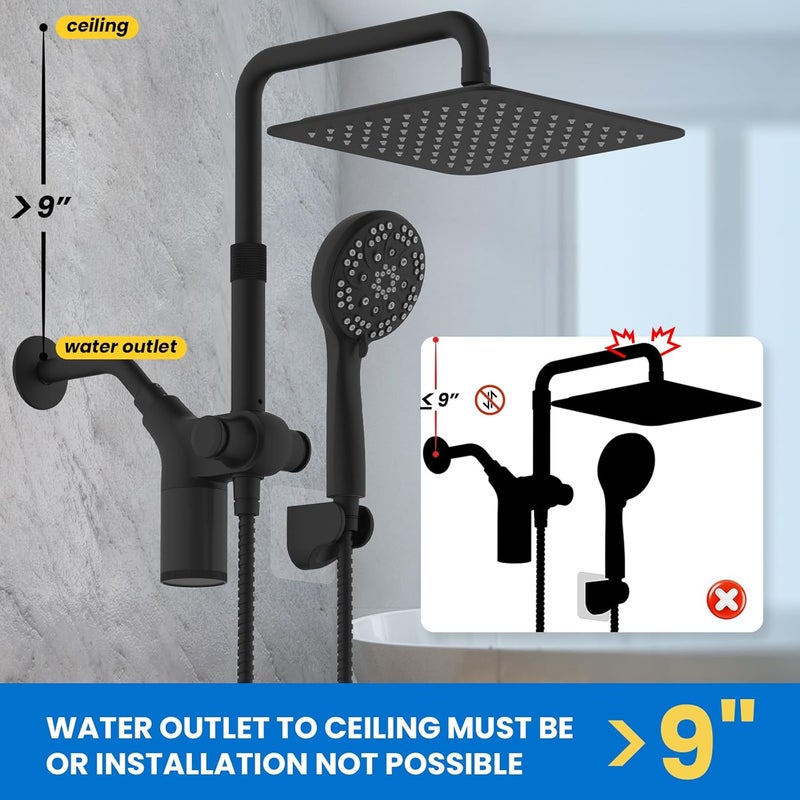 Ryamen Upgraded Dual Shower Heads Combo, 10 inch Filtered Shower Head with Handheld, 3-Way Rain Shower Head with Filters, 7 Settings Handheld Spray, High Pressure, Height Adjustable (Black) - Image 4